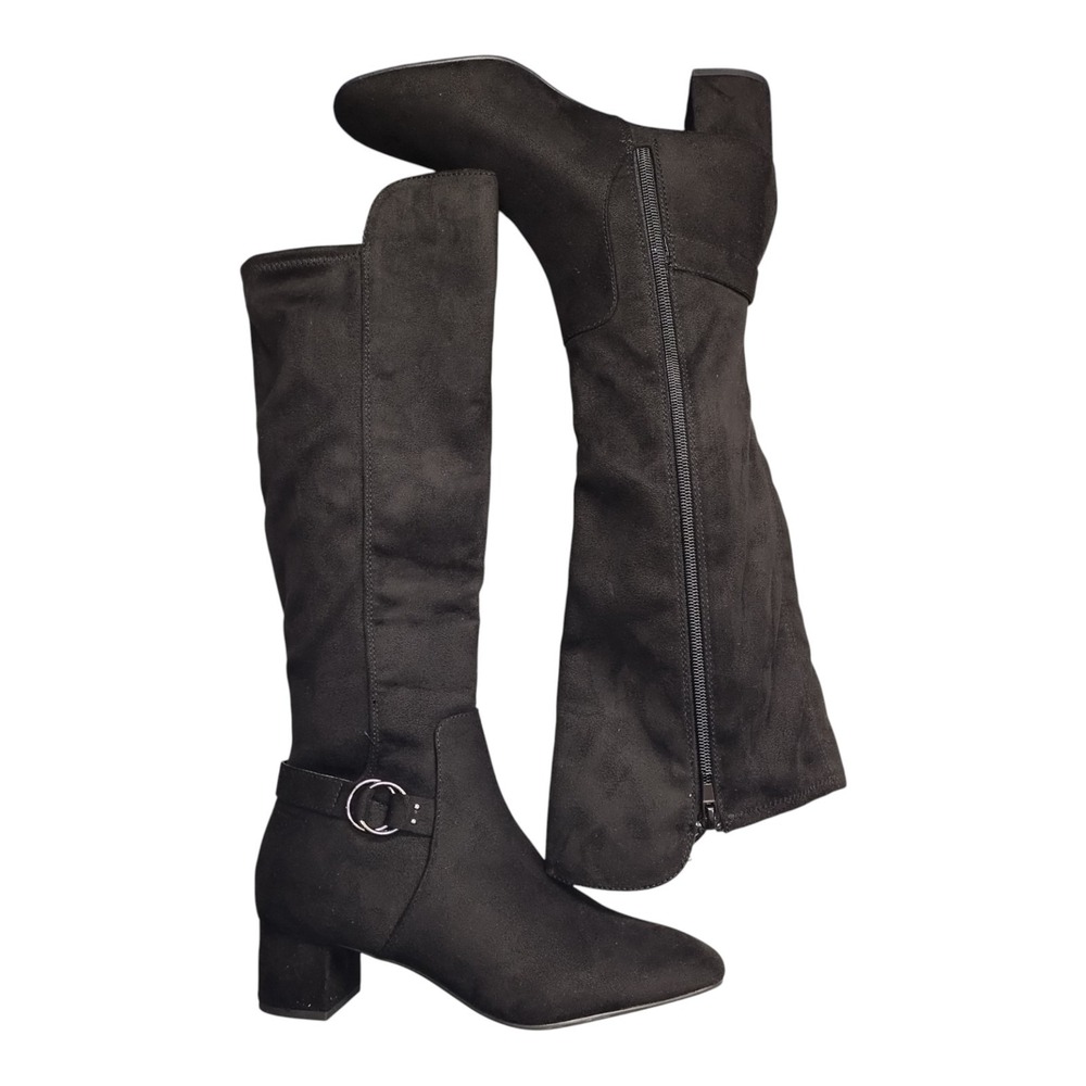 East 5th Surray Tall Block Heel Boots Womens Size 6M Black Memory Foam Side Zip